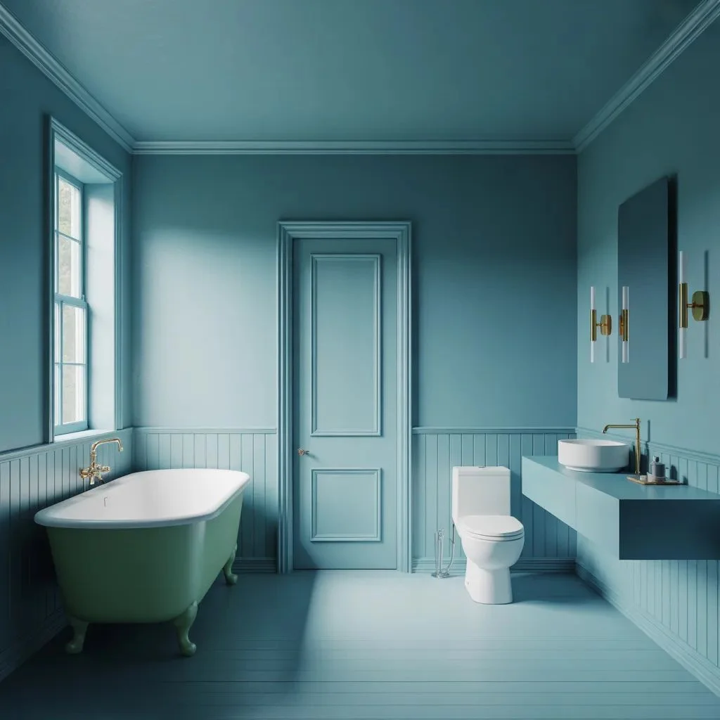 Soft Blue-Green Color Drenching The Whole Room, One Shade