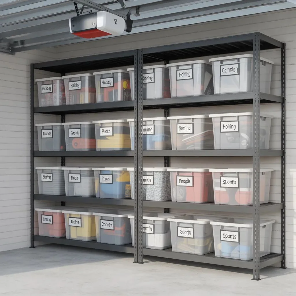 Store Seasonal Items in Clear, Labeled Stackable Bins