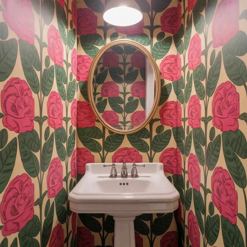 Try a Pink Wallpaper in the Powder Room