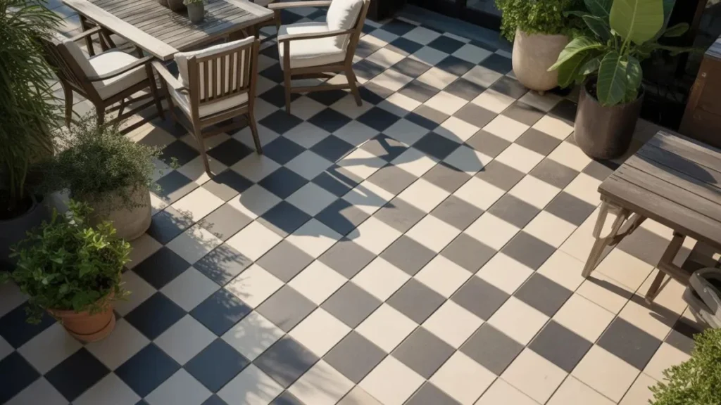 A Checkered Tile Patio Turned My Boring Backyard Into a Showstopper