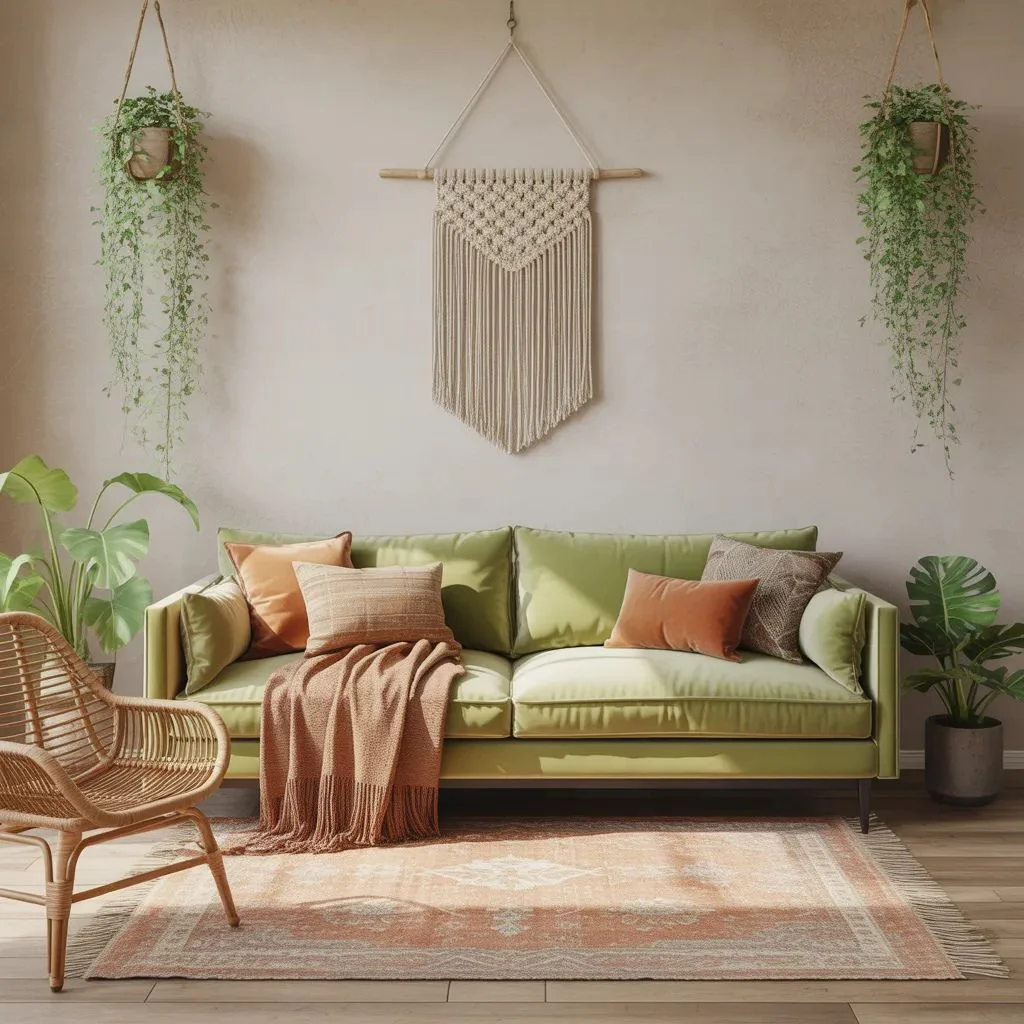Boho Sage Green Living Room