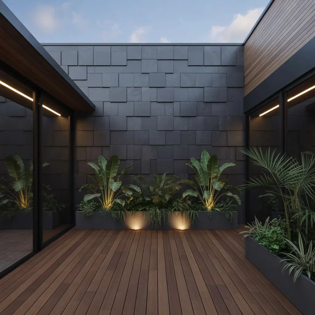 Dark Cladding for a Dramatic Courtyard Presence