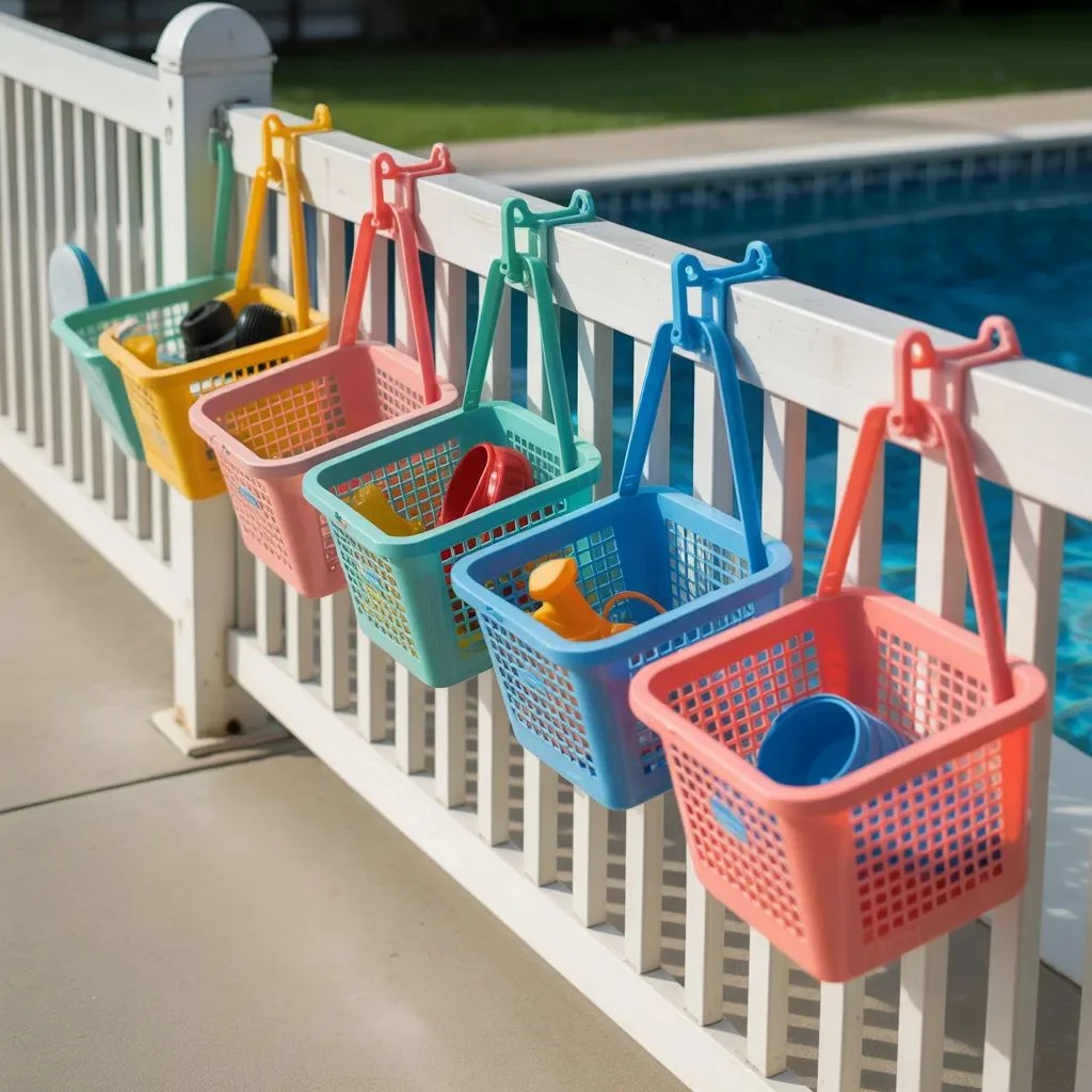 Dollar Store Plastic Baskets on the Fence