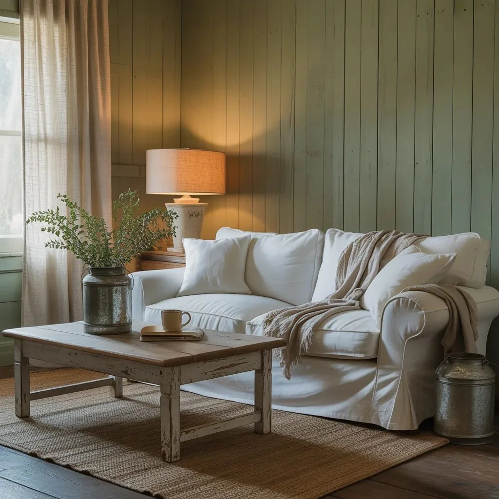 Farmhouse Sage Green Living Room