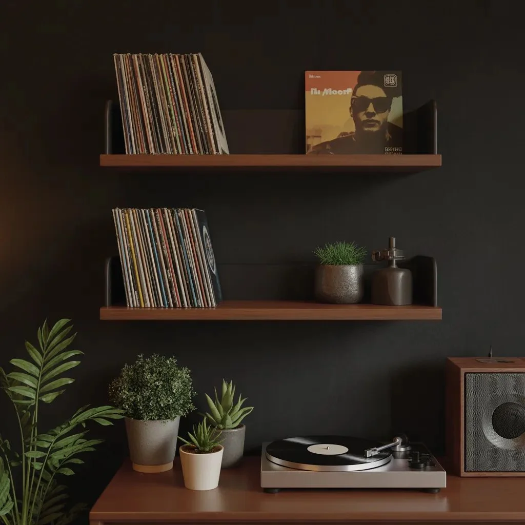 Floating Record Shelf Arrangement