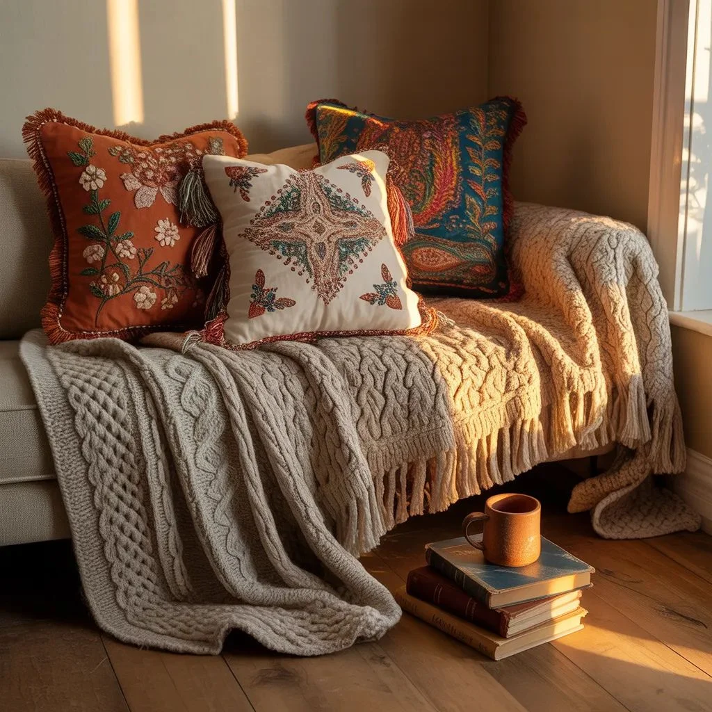 How to Layer a Boho Couch with Throws and Pillows