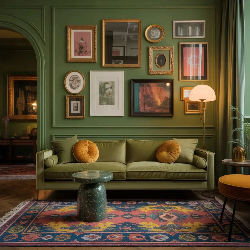 Maximalist Sage Green Living Room