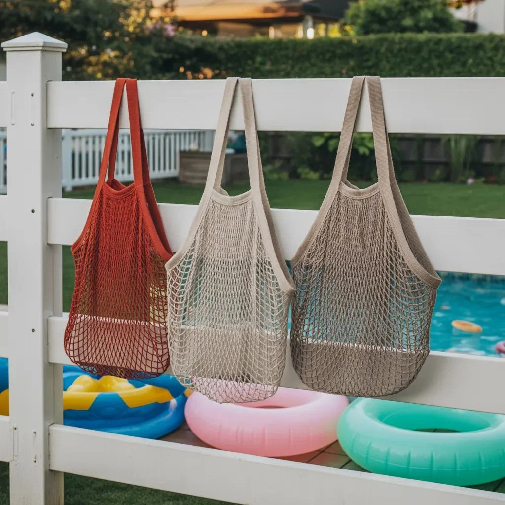 Mesh Bags Hung on the Fence
