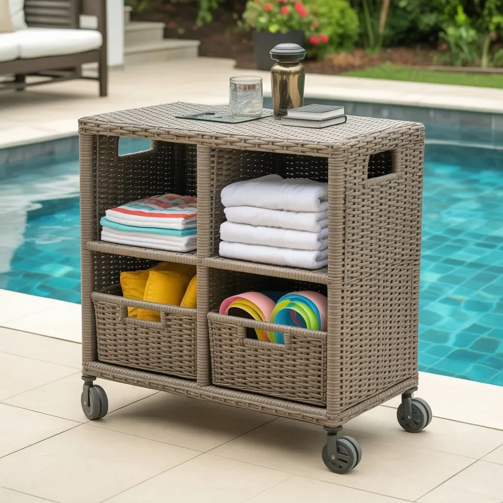 Rattan or Wicker Storage Cart