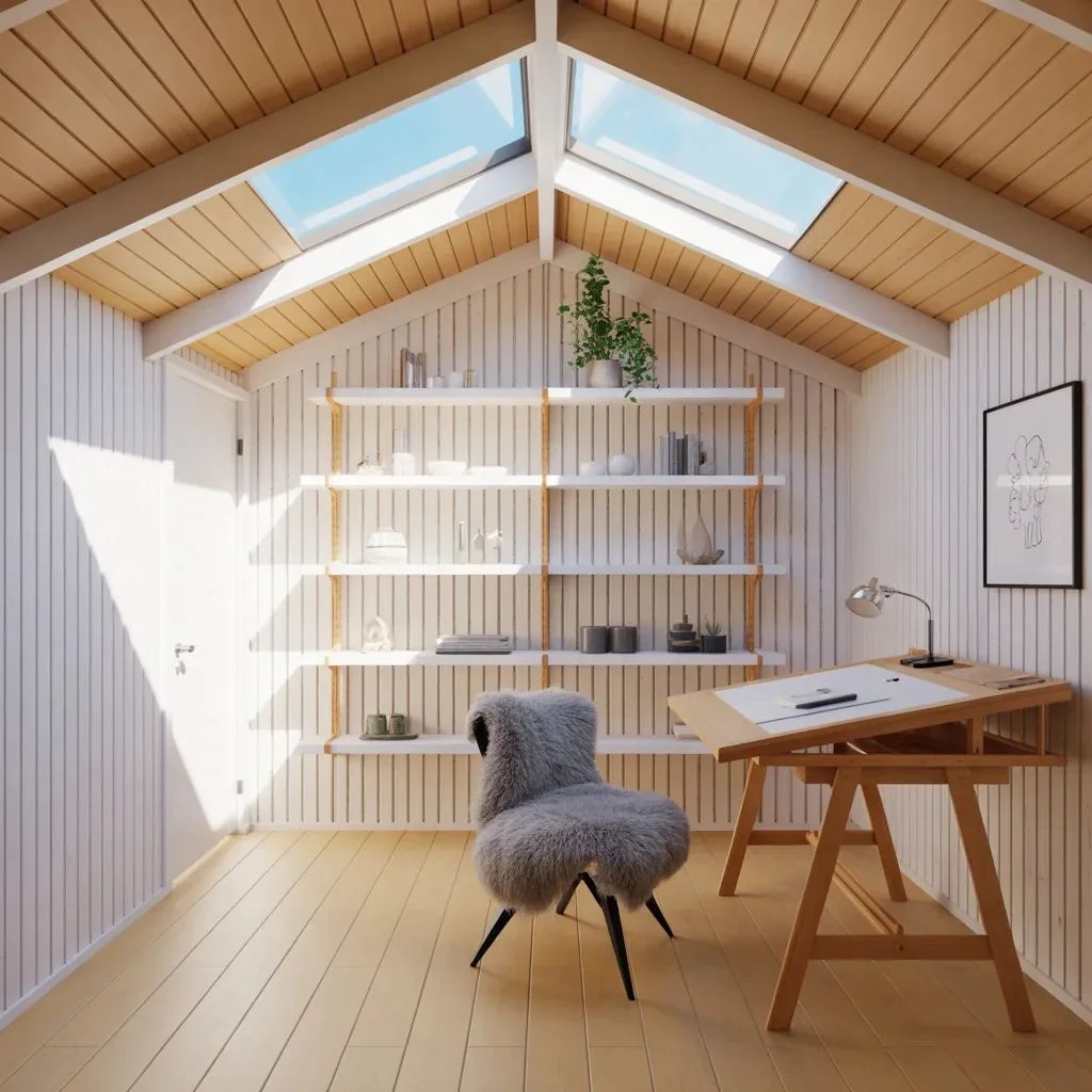 She Shed Interior Idea #6 The Scandinavian-Inspired Creative Studio