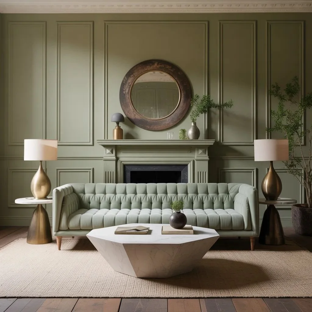 Transitional Sage Green Living Room