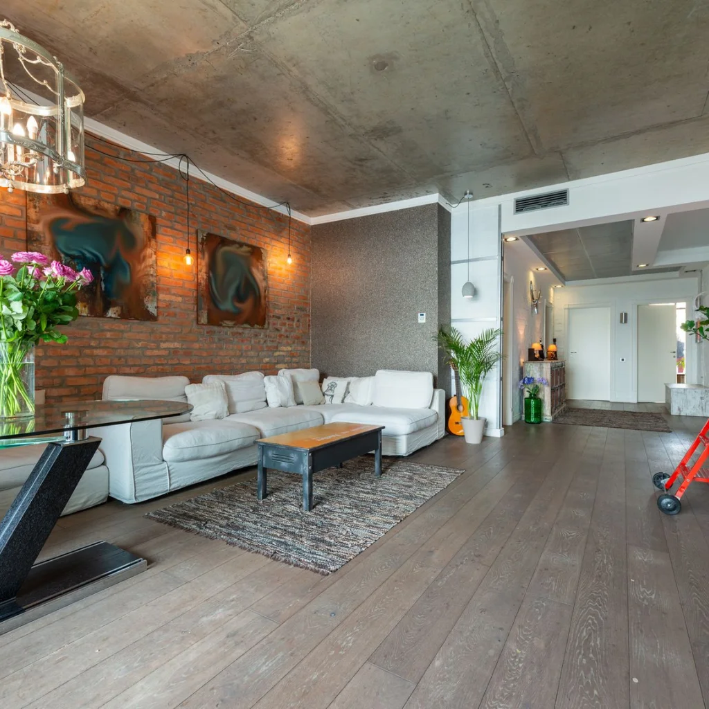 Exposed Concrete Ceiling with Industrial Lighting