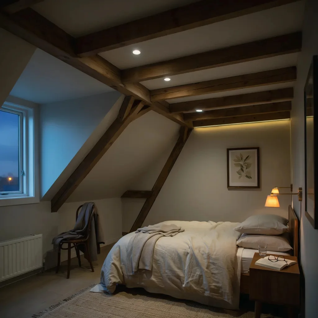 Layered Lighting Transforms Sloped Bedroom Ceilings