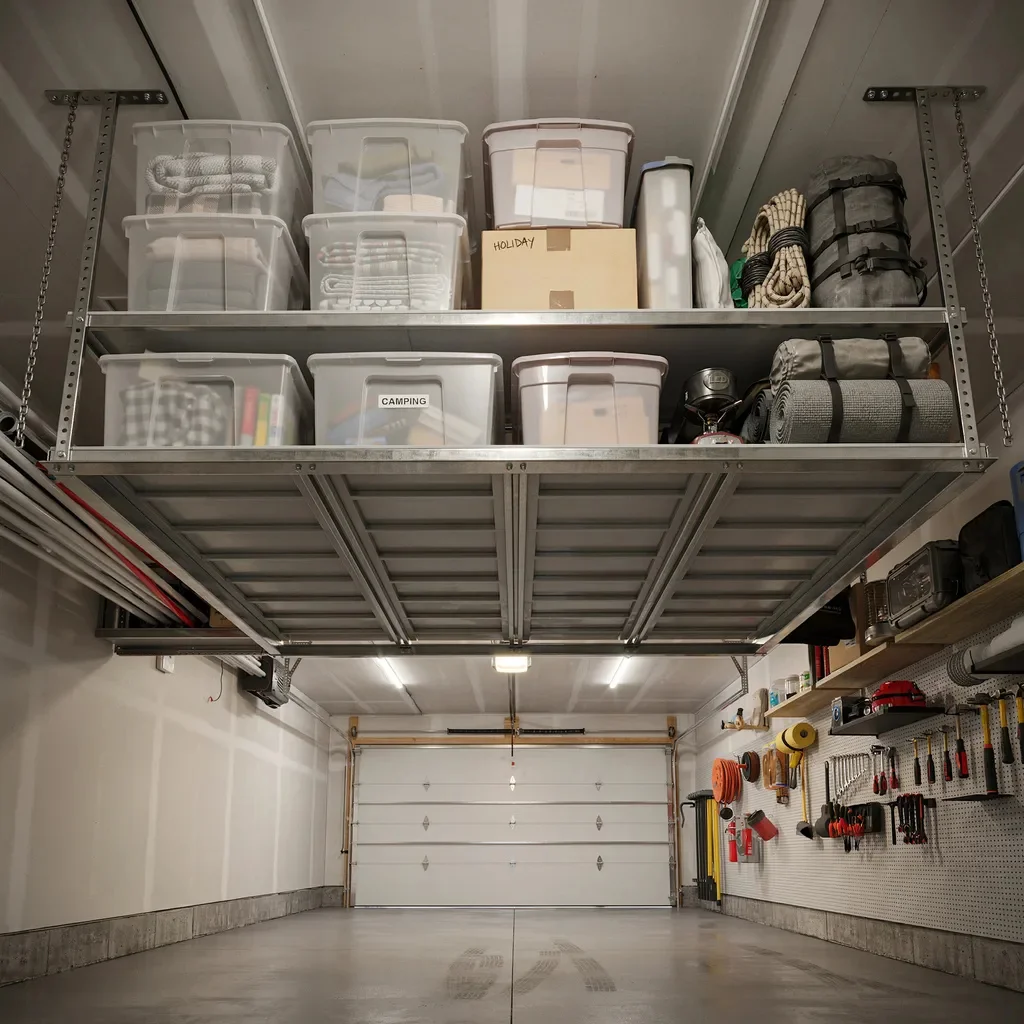 Overhead Storage Built Into the Ceiling Design