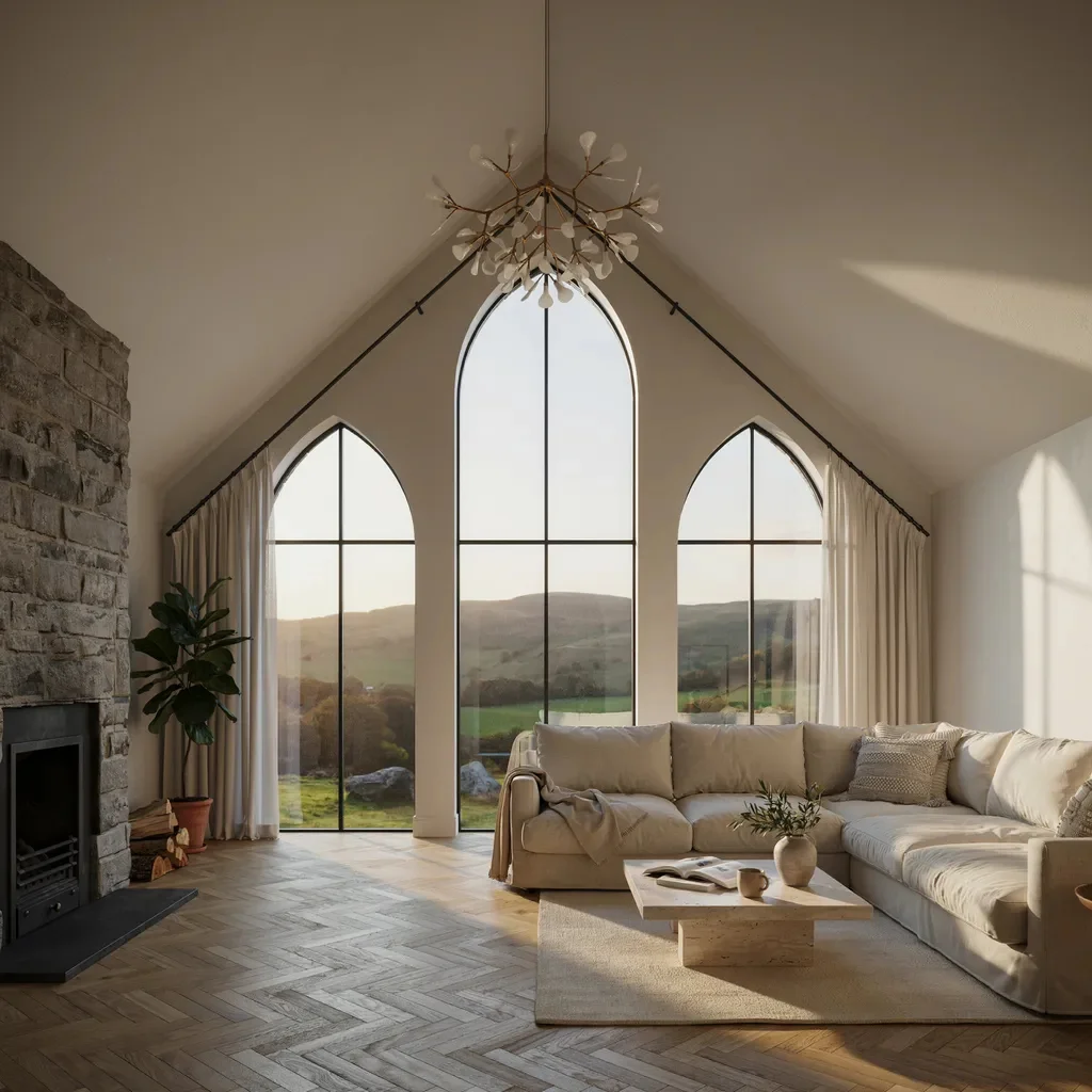 Vaulted Ceilings in the Living Room Space, Scale, and Statement