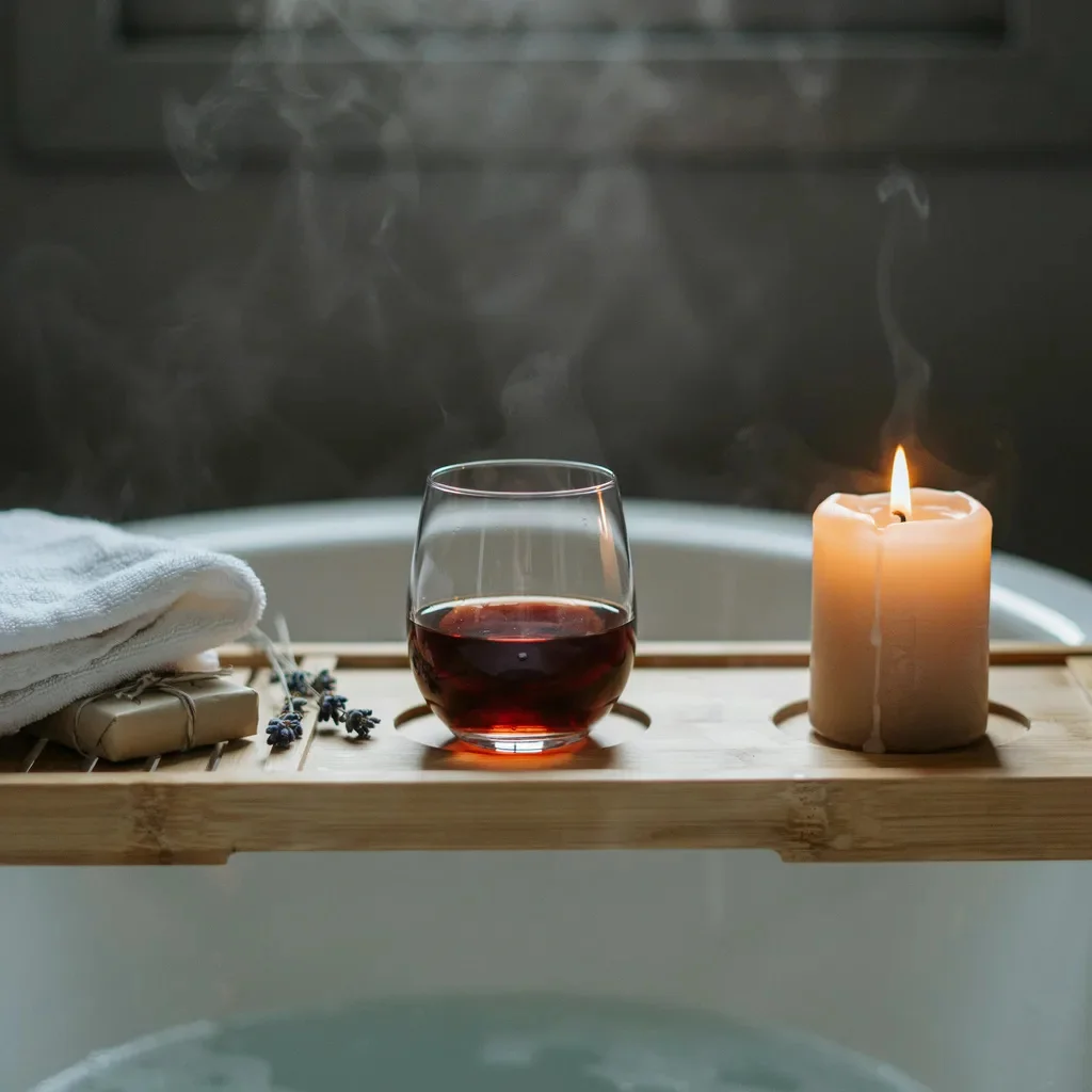 Wine, Drinks, and Glassware on Bathtub Trays
