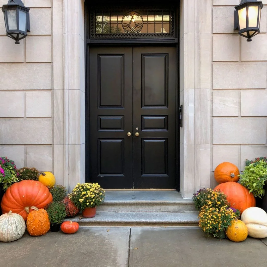 Charcoal Front Door Turns Ordinary Mums Into a Showpiece