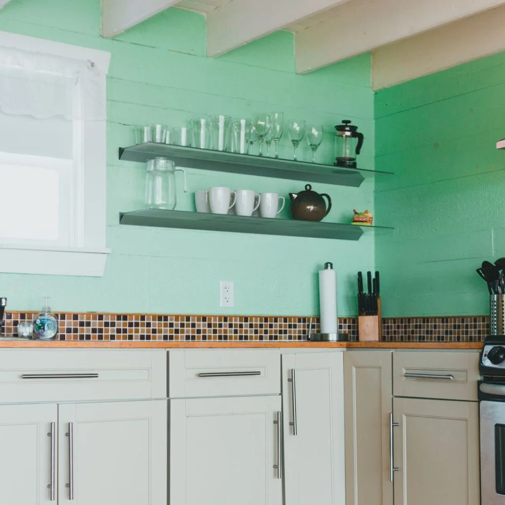 Floating Shelves Above a Kitchen Counter Corner