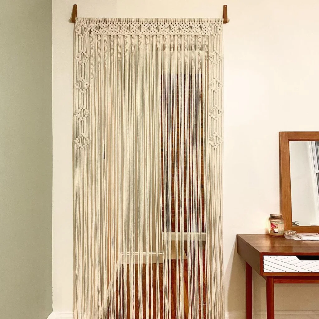 Macrame Curtains Bring Texture While Softening A Messy Home Office View
