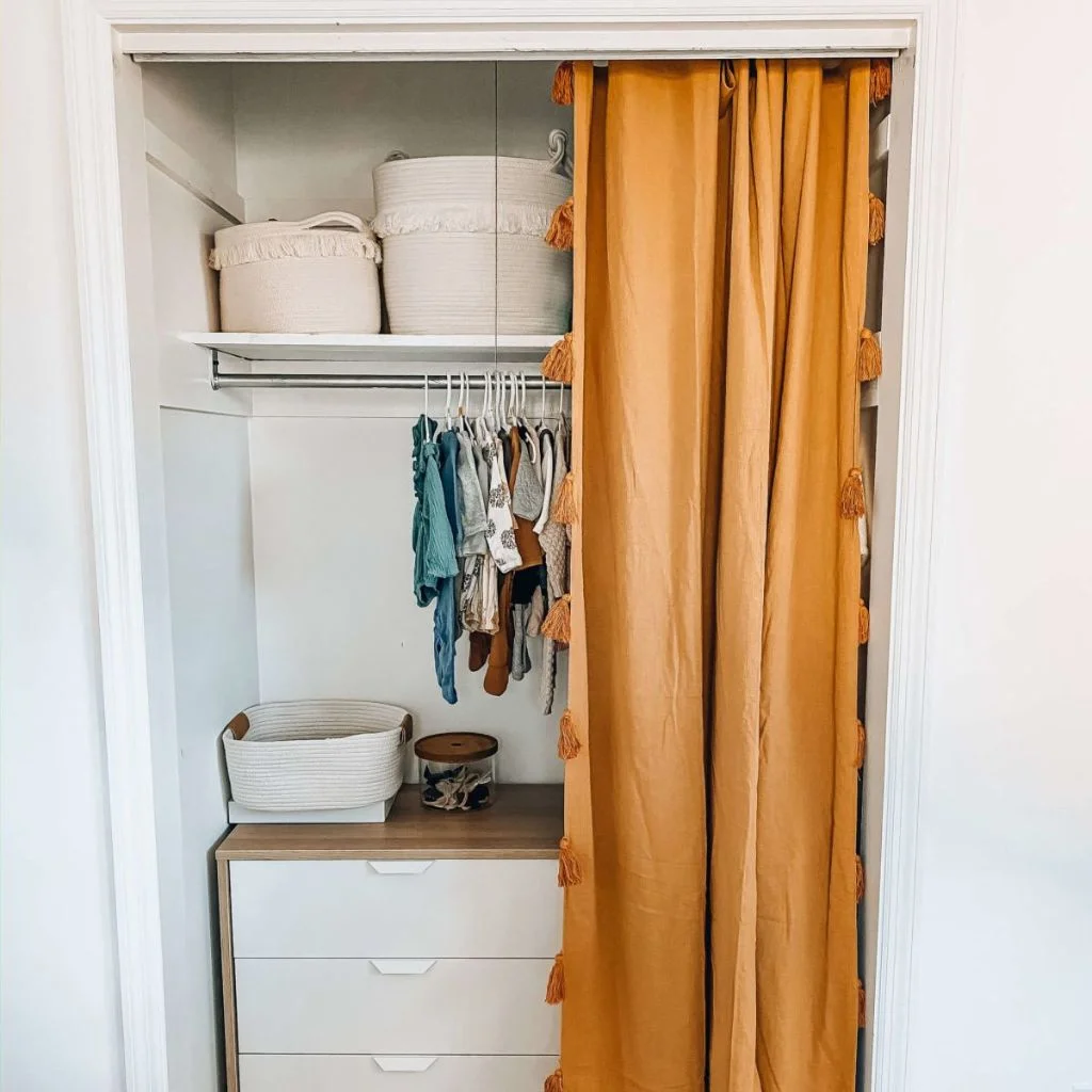 Three Ways to Layer Curtains Over Open Shelving