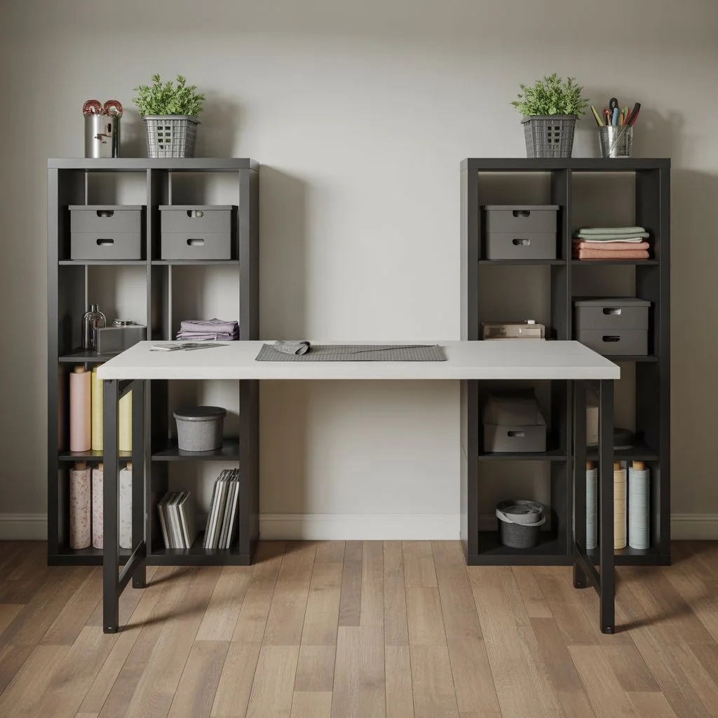 Two Kallax Units Support a Standing Cutting Station