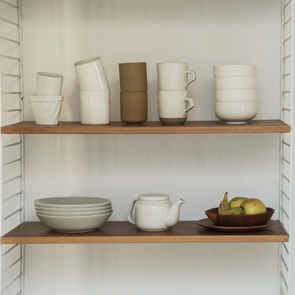 layered plates bowls shelf