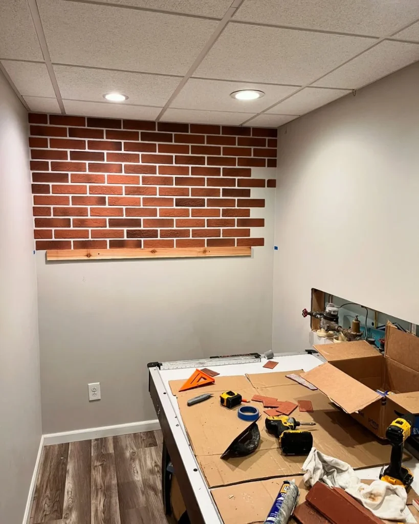 basement ceiling joists above a workbench