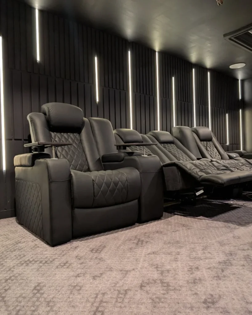 basement home theatre with bias lighting