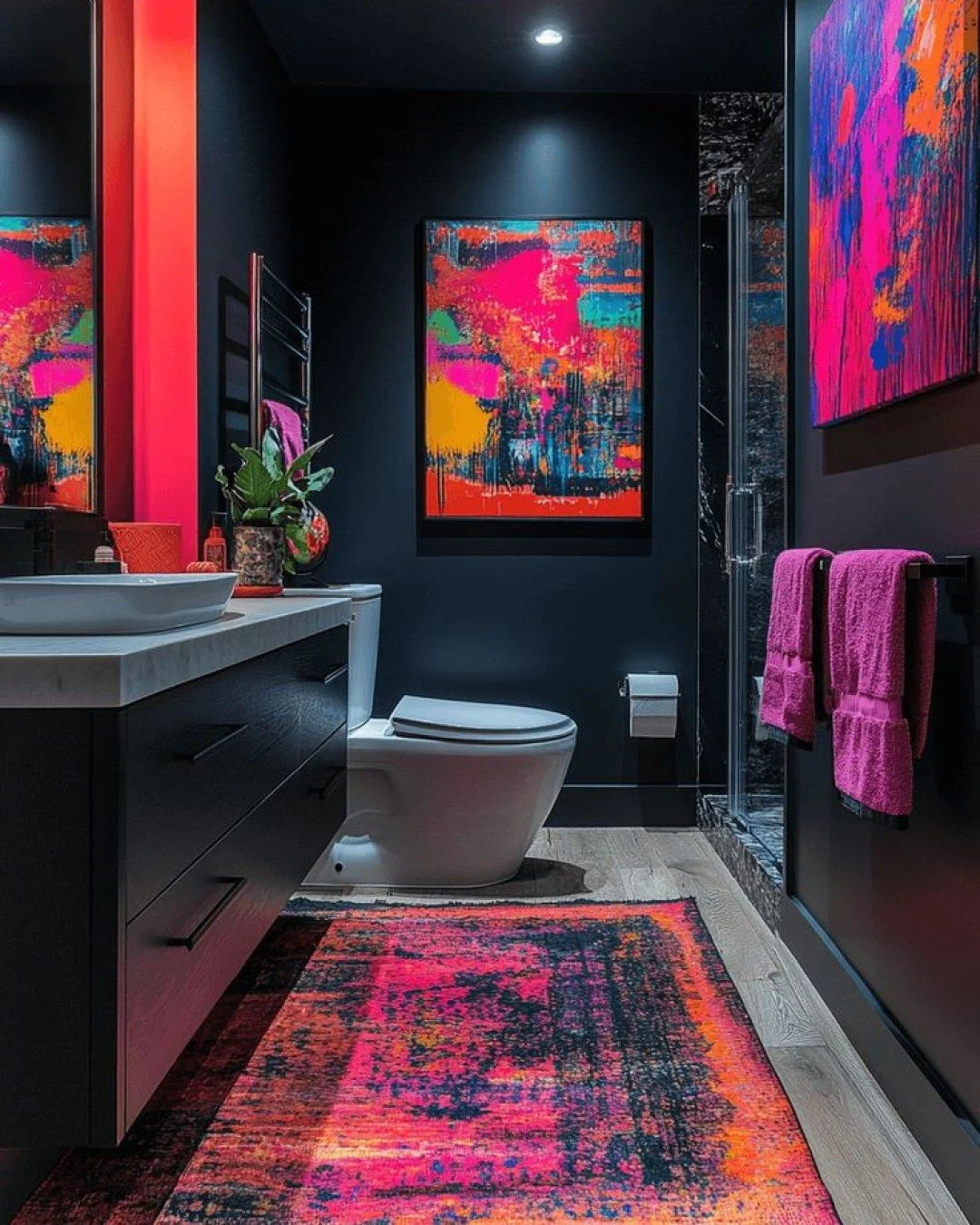 black bathroom wall interior