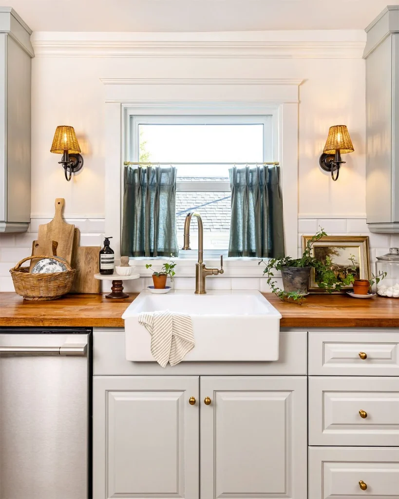 gingham cafe curtains farmhouse kitchen window