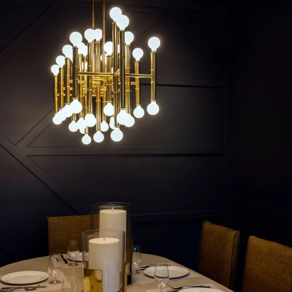 modern dining room dark wall