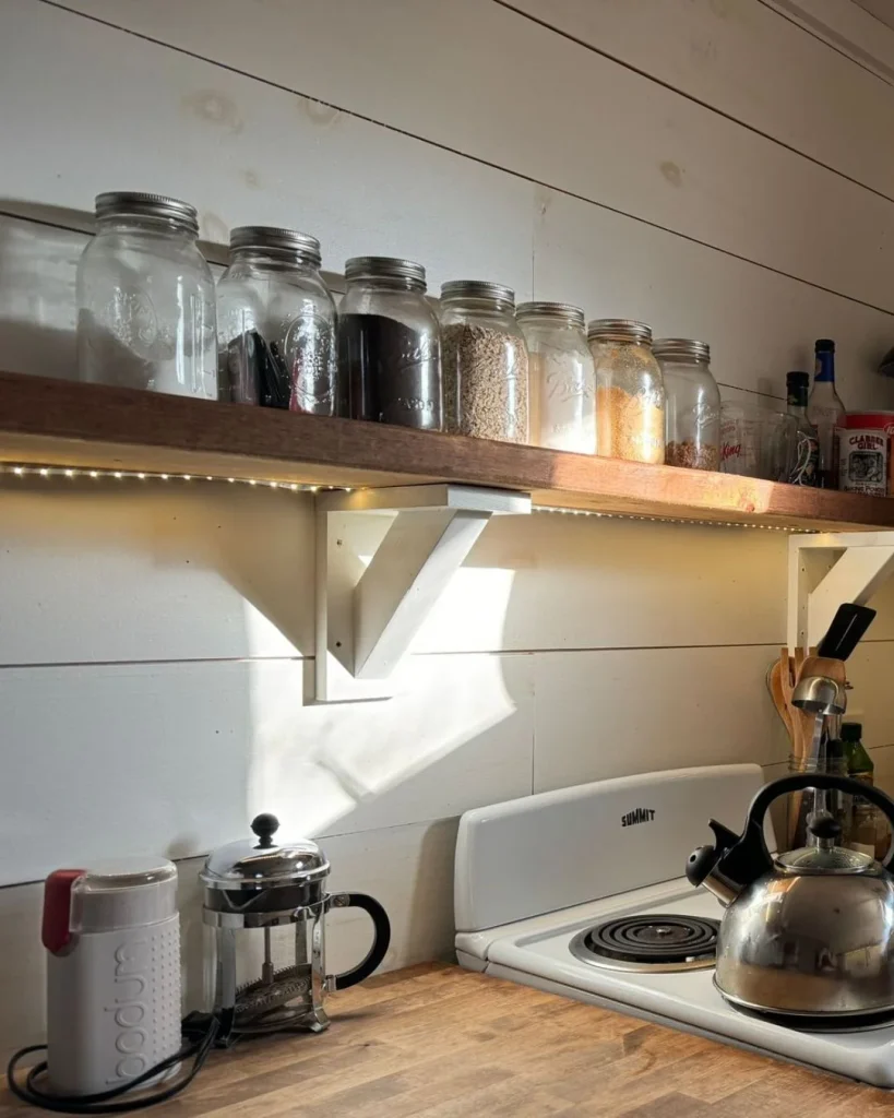 narrow wooden shelf kitchen spice rack
