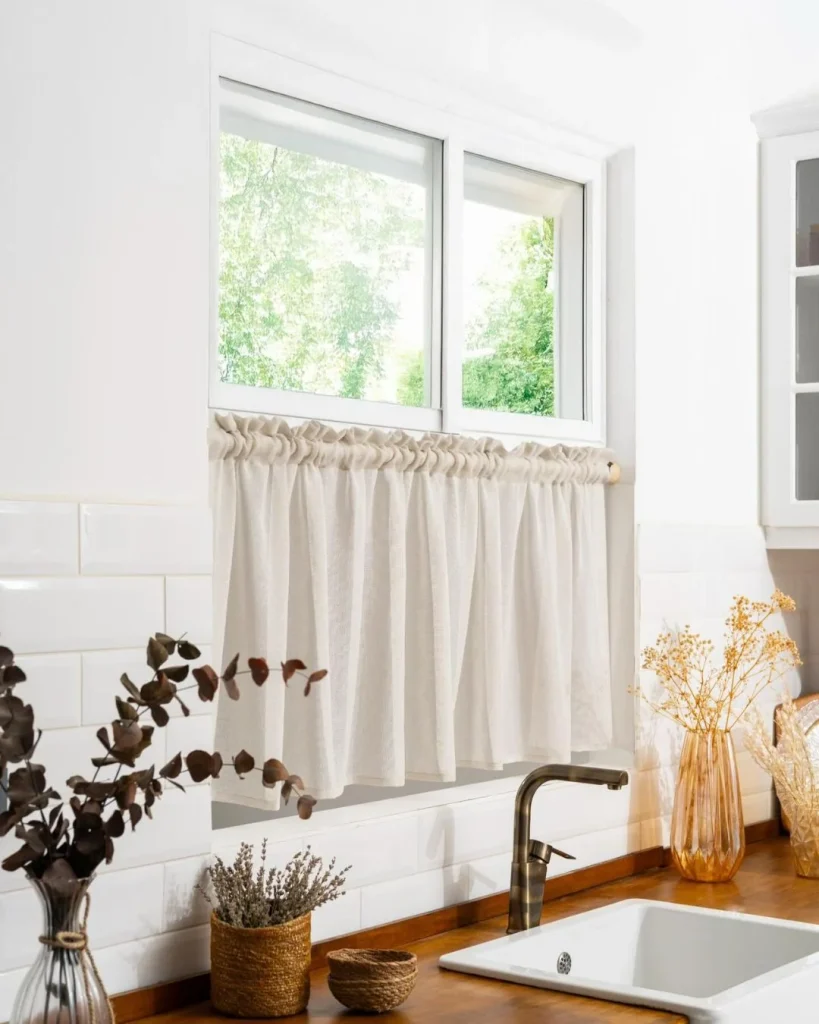 natural linen cafe curtains kitchen window