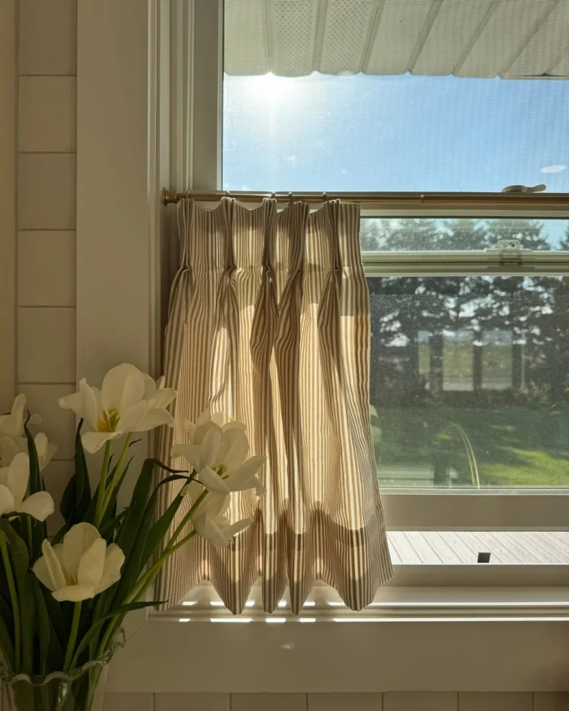 striped cafe curtains kitchen window interior