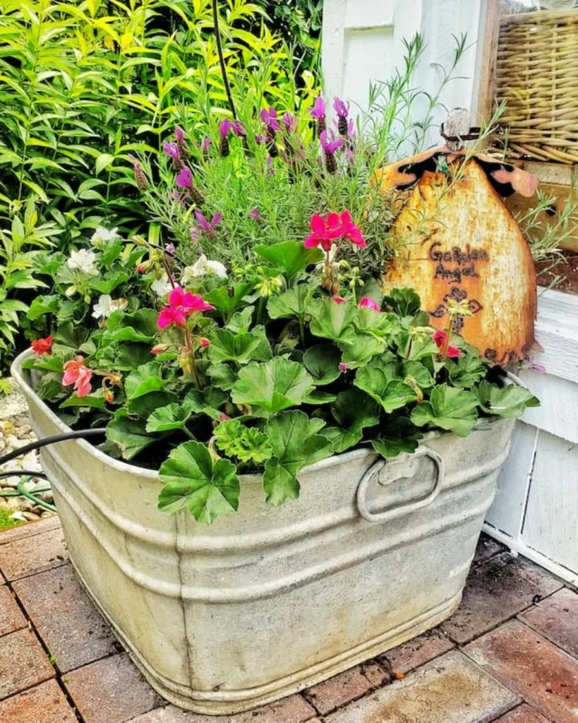 vintage wash tub planter flowers