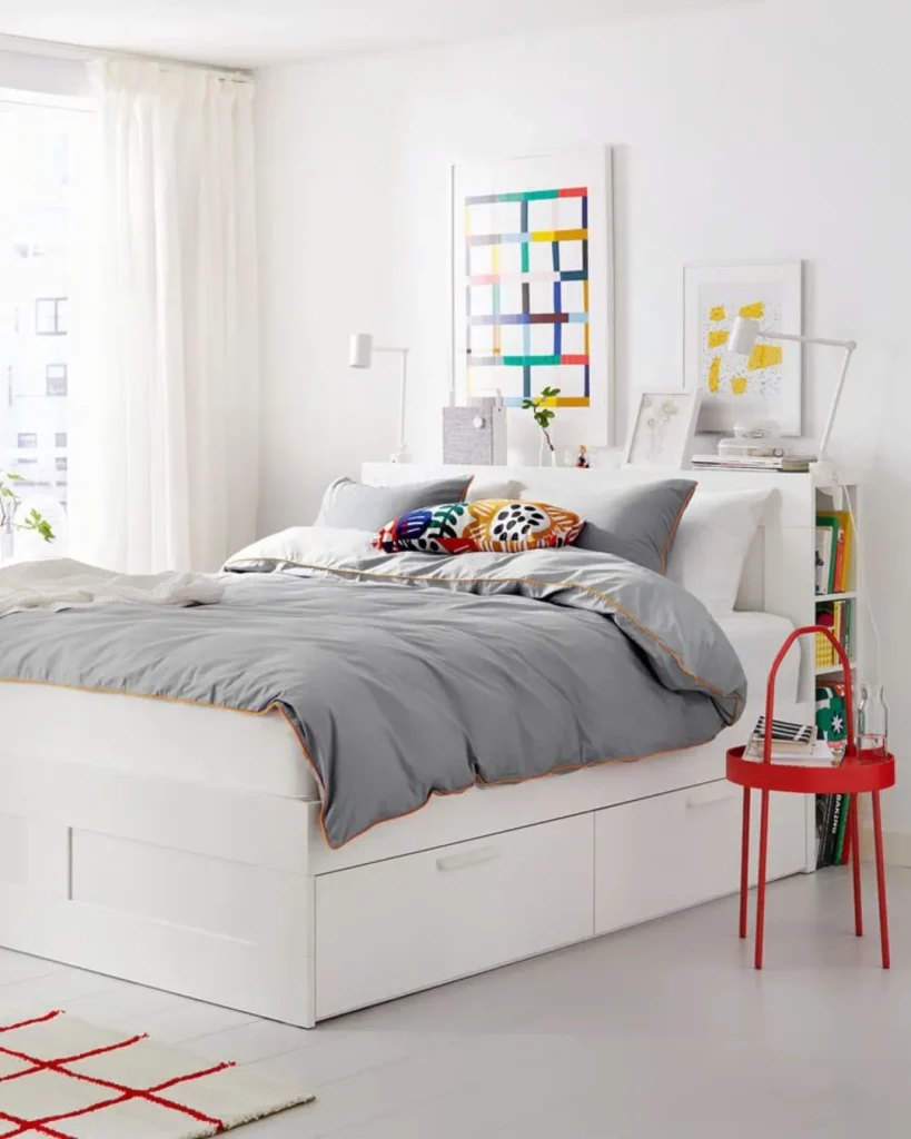 Plain white bedroom headboard