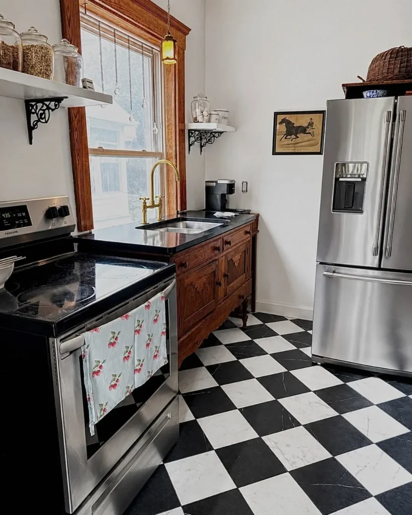 black white checkerboard floor tile