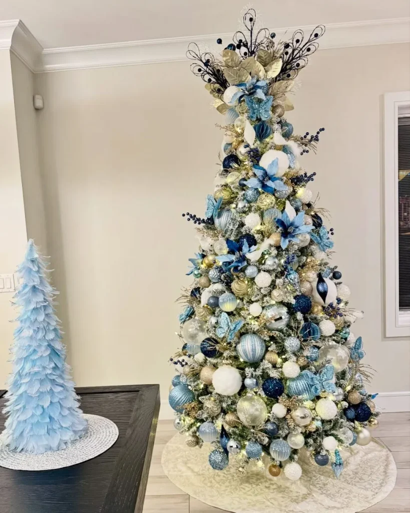 blue and white christmas tree