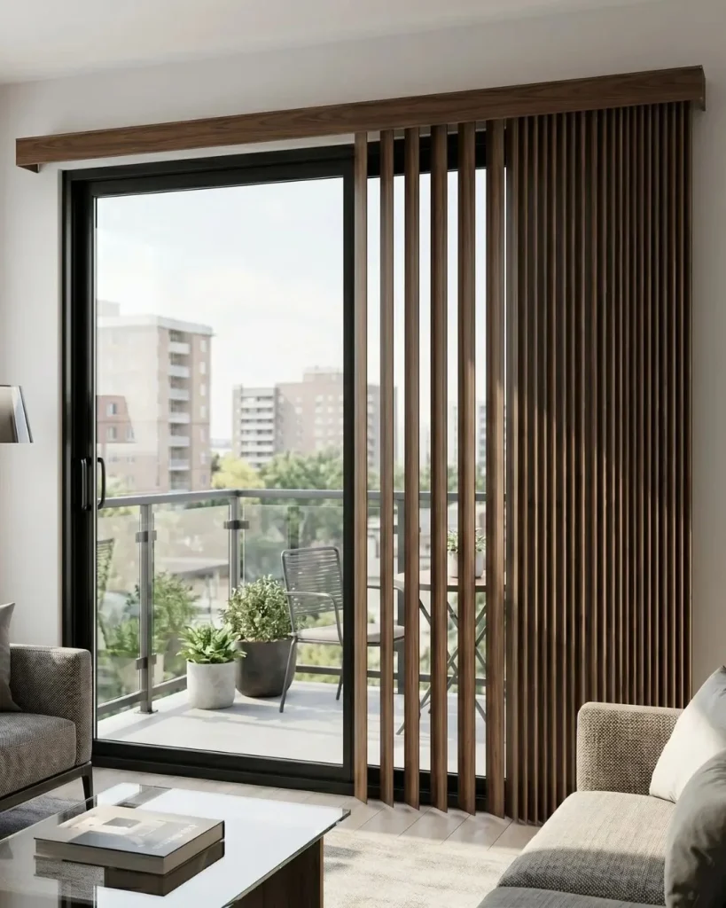 faux wood vertical blinds sliding door modern