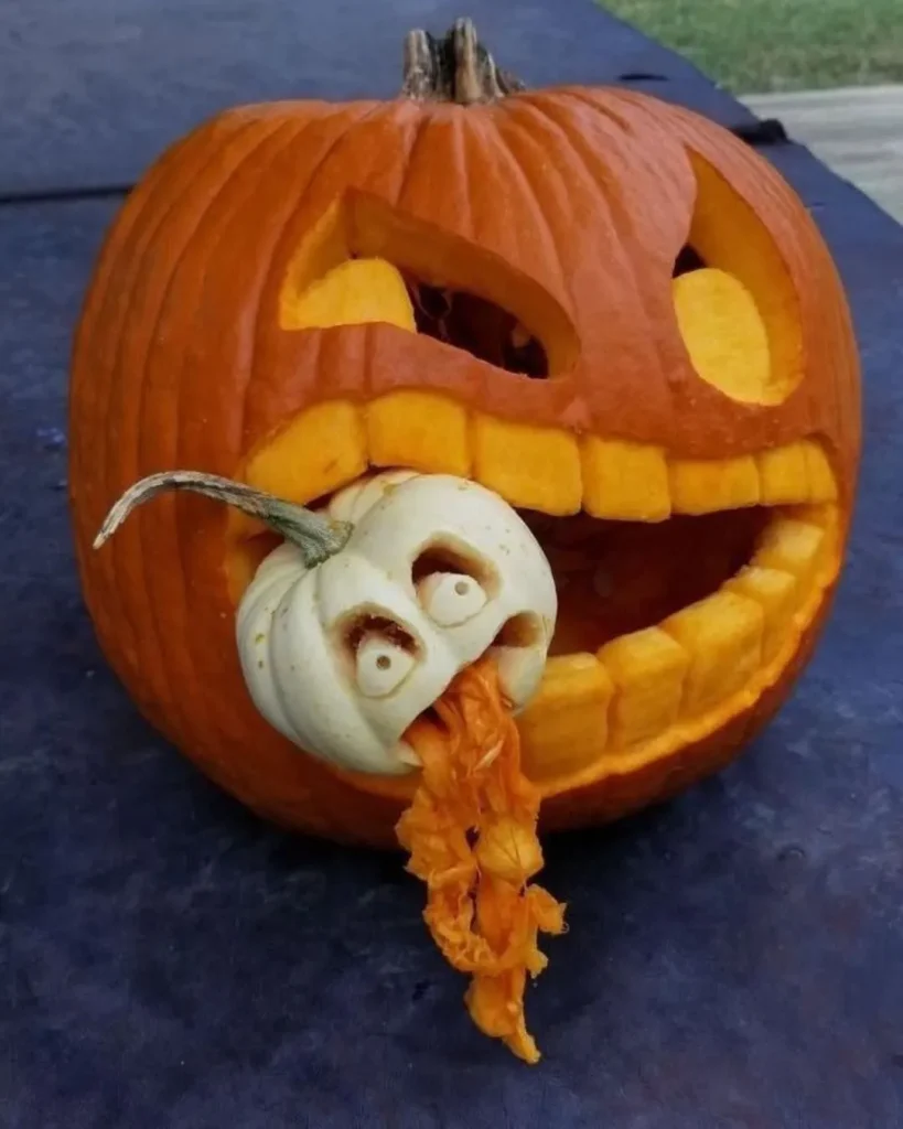 funny pumpkin face seeds mouth