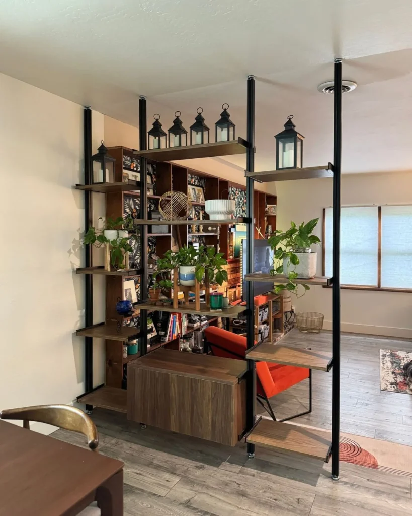 open shelving room divider plants
