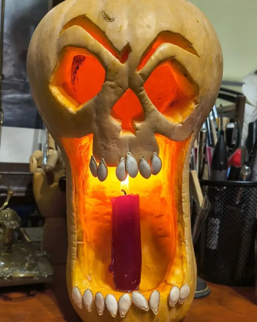 skull carved pumpkin