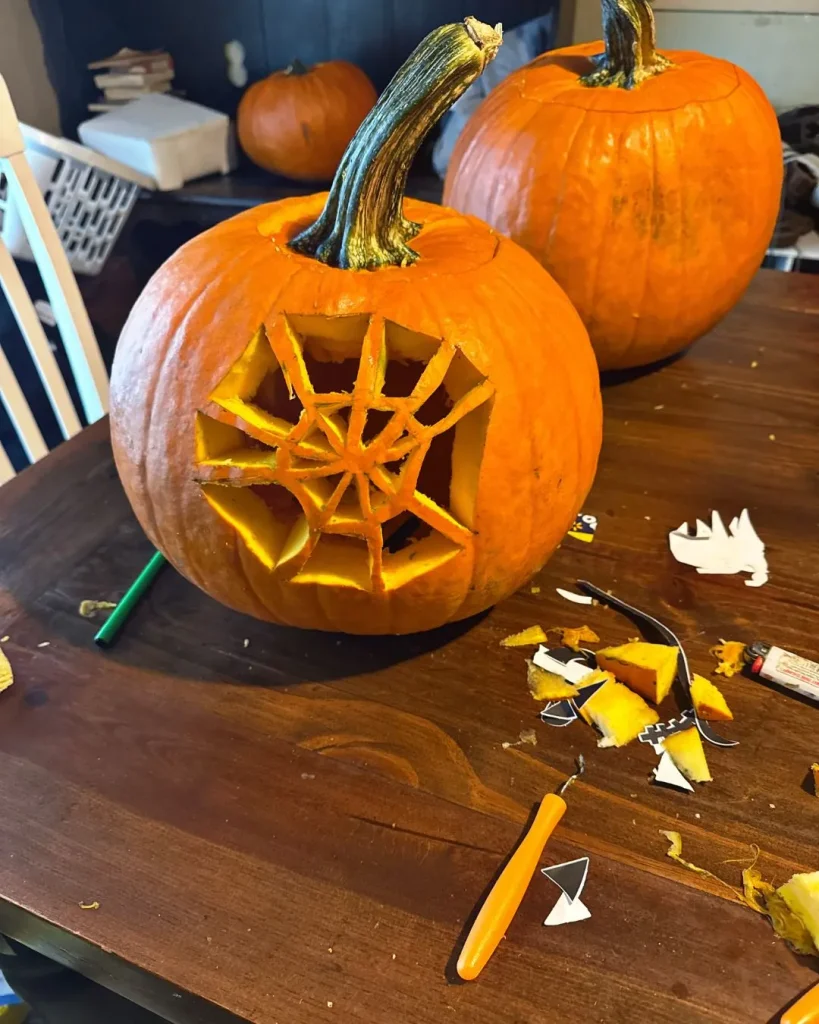 spider web carved pumpkin