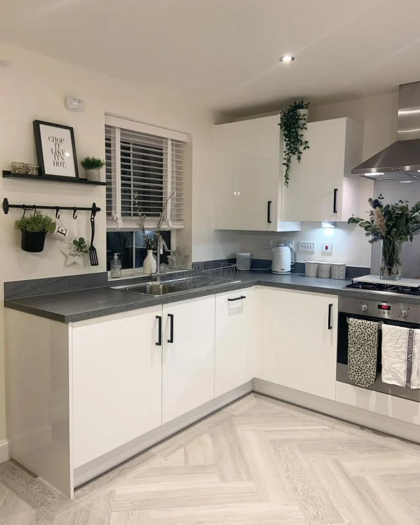 white kitchen black handles